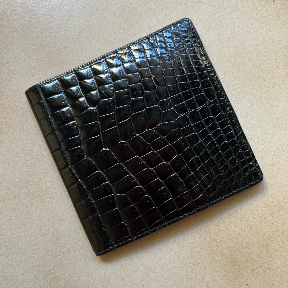 Genuine Longchamp Black Crocodile Men's Bifold Wallet